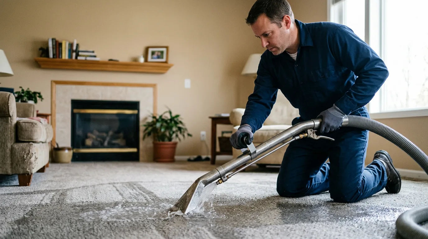 Water damage restoration technician working near Stonefort, IL